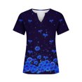 thumbnail image 4 of Penkiiy Tunique Florale pour Femmes Blouse Décontractée Col en V Manches Courtes Boutons T-Shirts 3TG Bleu, 4 of 5