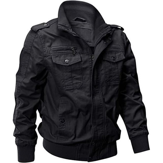 Men‘s Cotton Lightweight Multi Pockets Zip Front Stand Collar Military Jackets Windbreaker