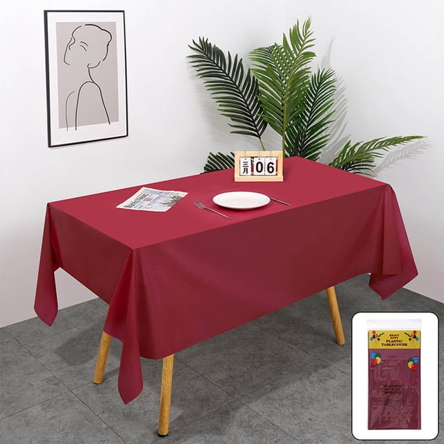 HHBEAUTY Rectangle Vinyl Tablecloth, Waterproof Spillproof Plastic Backed Table Cloth, Wipe Clean Table Cover for Dining, Buffet Parties and Camping (Red, 54" x 72")