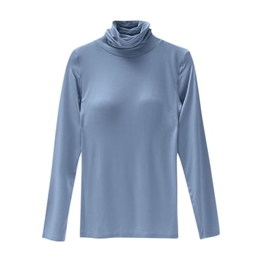 WRKEKC Long Sleeve Tops for Women Turtleneck Cotton with Built-In Pads Solid Color Long Sleeve Top for Women Casual Comfortable Supportive Shirt