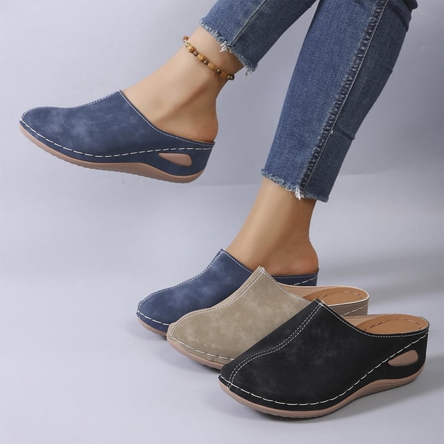 RKSTN Platform Clogs for Women Mules Shoes Pu Slip on Clog Closed Toe Slight Heel Comfortable Mules Spring Summer Slippers