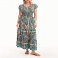 thumbnail image 2 of Women‘s Summer Short Sleeve V Neck Pattern Print Beach Dress, 2 of 9