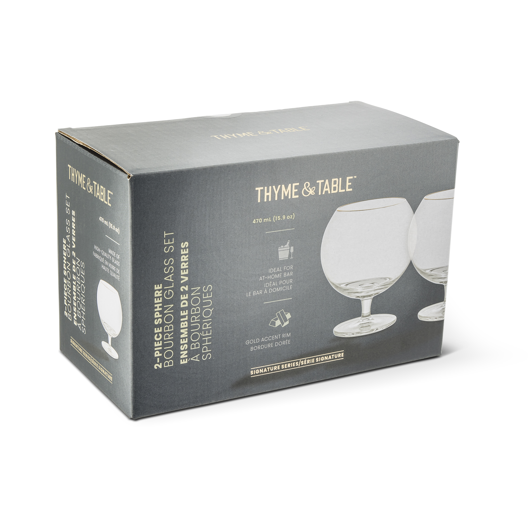 Thyme & Table 16 fl oz Sphere Bourbon Glass with Gold Rim, 2 Pack