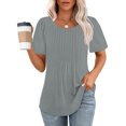 thumbnail image 2 of Penkiiy T-Shirts pour Femmes à Manches Courtes Plissés Chic Décontracté Col Rond Hauts d'Été Chemisiers L Gris, 2 of 8