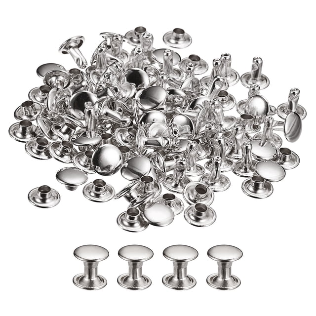 Unique Bargains 100 Sets Leather Rivets 8mm Double Cap Rivets 8mm Height Metal Studs Rivet, Silver Tone