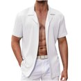 thumbnail image 1 of EOYWHK Mens Cotton Linen Shirts Short Sleeve Summer Ribbed Knit Button Down Cardigan Solid Color Collared Lapel Office Blouse Workwear Beachwear, 1 of 5