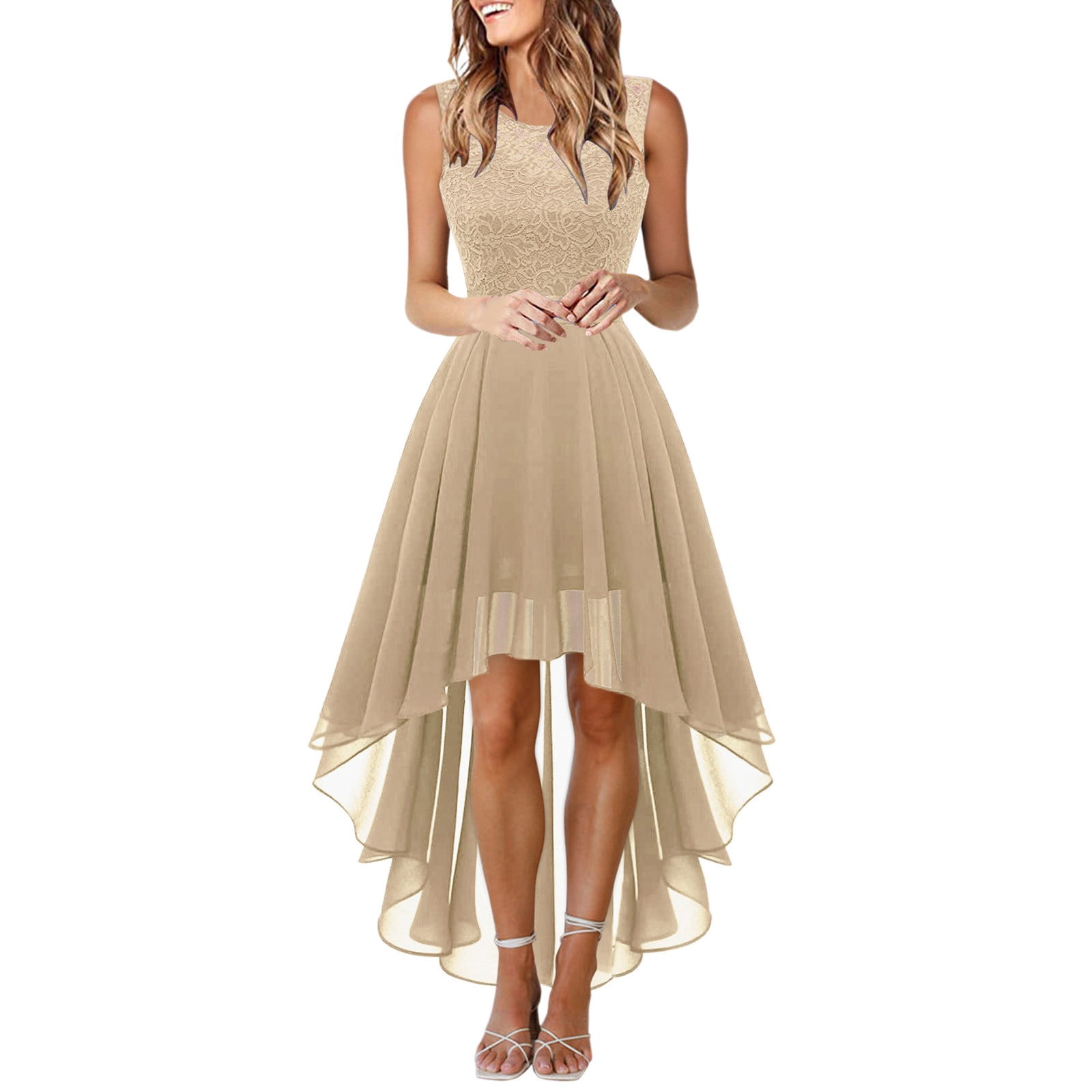 XDZJLR Robes pour Femmes Formelles Cocktail Soirée Élégantes pour Mariage Festives Sans Manches Robe de Demoiselle d'Honneur