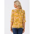 thumbnail image 4 of INSPIRE CHIC Women's Saint Patrick's Day Floral Print Chiffon Ruffle 3/4 Sleeve Flowy Blouse Yellow XL, 4 of 5