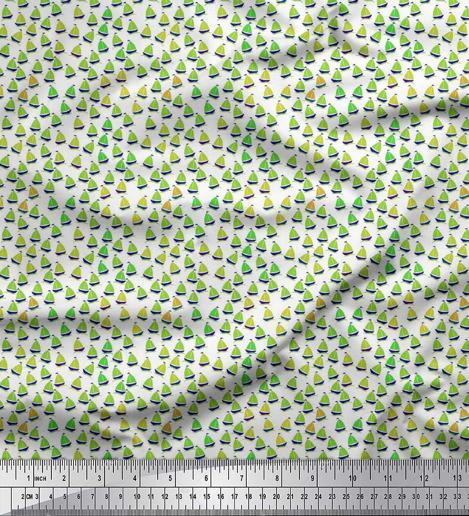 Soimoi Poly Georgette Fabric Sailboat Shirting Print Fabric by Yard 52 Inch Wide