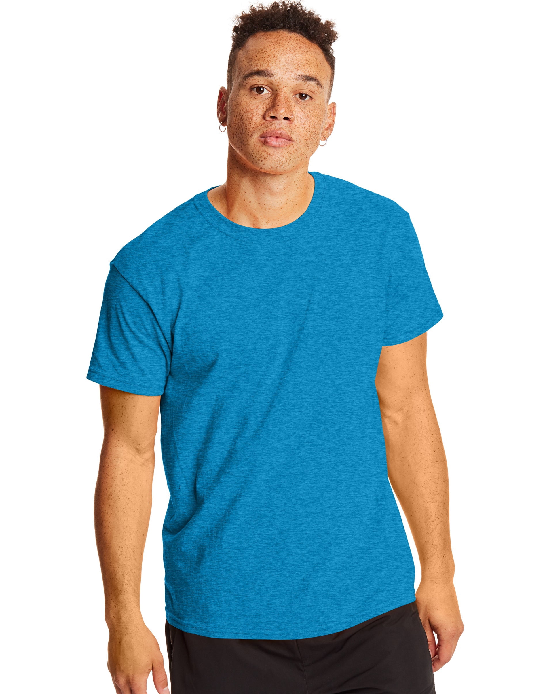 Hanes Mens X-Temp Crewneck Short-Sleeve T-Shirt 2-Pack, S, Neon Blue Heather