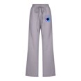 thumbnail image 4 of Yuyuzo Womens Cotton Linen Pants Straight Leg Flower Graphic Drawstring High Waisted Lounge Pants Slacks, 4 of 6
