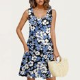 thumbnail image 4 of Ovzne Robes pour Femmes Robe de Plage Robe Décontractée et à la Mode pour Femmes Imprimée Col Rond Sans Manches avec Poche Robe Courte Décontractée Robe de Printemps Imprimée Liquidation, 4 of 6