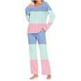 thumbnail image 1 of Yuyuzo Womens Pajama Sets 2 Piece Color Block Long Sleeve Crew Neck Tops Lounge Pants with Pockets, 1 of 6