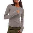 thumbnail image 1 of Yuyuzo Women's Ribbed Knit Tops Long Sleeve Crewneck Slim Tight T Shirts 2025 Basic Solid Color Tees, 1 of 7