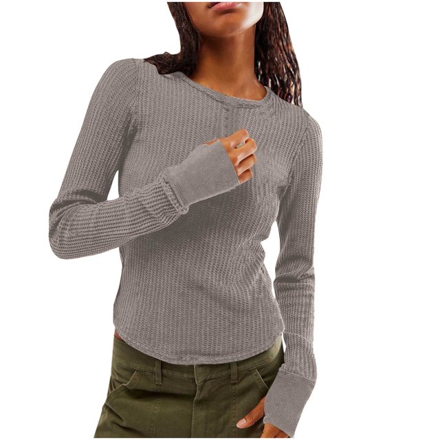 Yuyuzo Women's Ribbed Knit Tops Long Sleeve Crewneck Slim Tight T Shirts 2025 Basic Solid Color Tees
