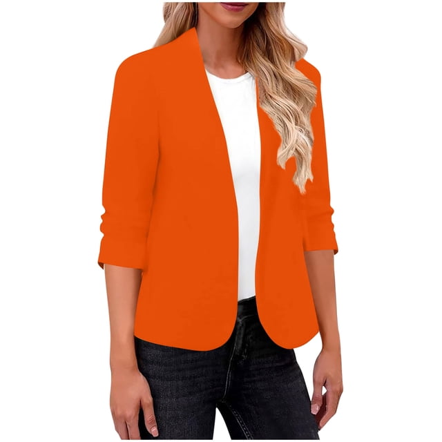 Women's Solid Color V-Neck Long Sleeve Casual Blouse Top Polyester Suit Jacket for Fall and Spring
