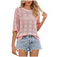 thumbnail image 1 of Besolor Chandails d'Été au Crochet Tricotés pour Femmes, Manches Courtes, Chandail à Enfiler Décontracté Ajouré, Col Ras du Cou, Couvre-Maillots, 1 of 5