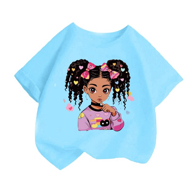 GDREDA Vêtements Fille Enfant Filles Mignon Mode Imprimé Col Rond Manches Courtes Tee Été Confortable Décontracté Ample T-Shirt Hauts Fille Hauts Bleu, 4-6 Ans