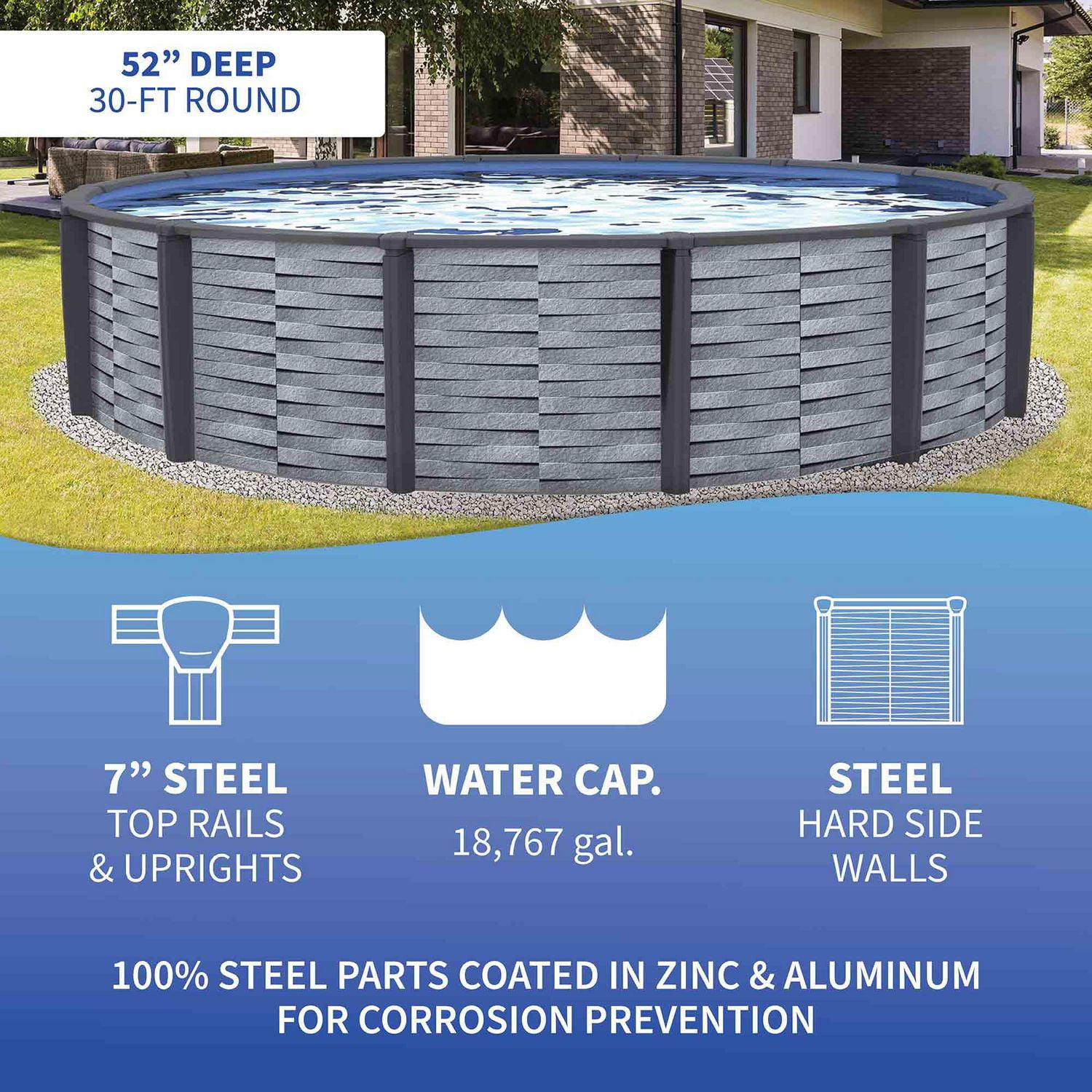 Affinity 30-ft Round 52-in Deep 7-in Top Rail Resin Swimming Pool Package