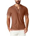 thumbnail image 3 of Txeol Vacation Sale Men's Waffle Henley Shirts Casual Summer Short Sleeve Textured Slim Fit Button Tops Solid Color Lightweight Basic Tee,Brown,XXL, 3 of 8