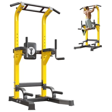 Soges Station de Trempage Tour d'Alimentation Barre de Traction Entraînement Multi‐fonction Hauteur Réglable Équipement d'Entraînement de Force pour Gym à Domicile, Jaune