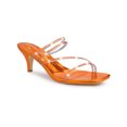 thumbnail image 1 of BLISSFUL STEP Sandale à Enfiler pour Femme à Brides Ornées de Strass, Bout Carré, Talon Kitten, Sandales à Enfiler Orange 8,5, 1 of 7