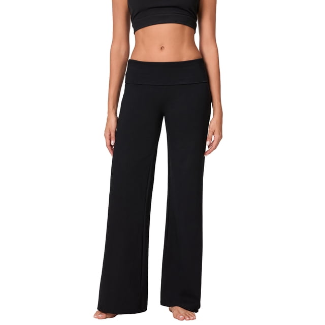 Gupgi Fold Over Yoga Pants for Women Wide Leg Trousers Solid Color Striped Lounge Pants
