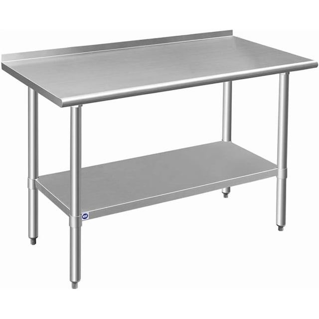 Senfot Double Layer Stainless Steel Workbench 24 x 24 x 35 Inch, Stationary Garage Work Table No Wheels with Rear Back Panel