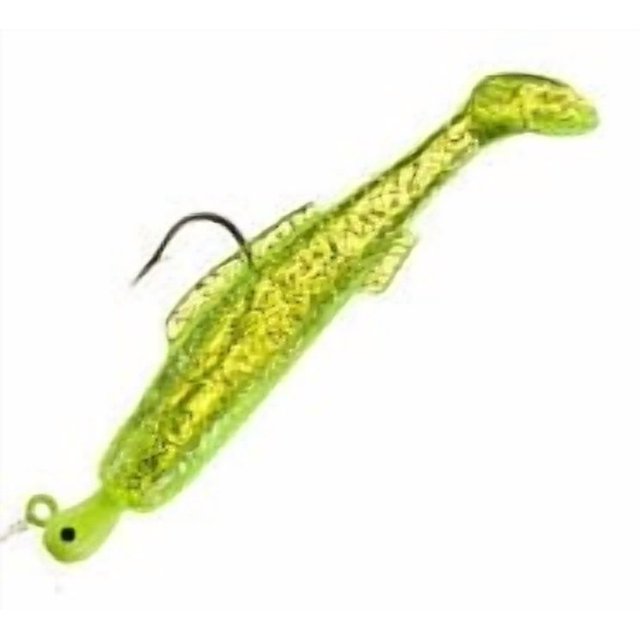 H & H Lure ICMDR-14 3 in. Cocahoe Minnow Double Rigs - Chartreuse Glitter