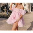 thumbnail image 3 of Women Off Shoulder Puff Sleeve Mini Dress Tulle Princess Dress Ruffle Mesh Evening Party Prom Dress, 3 of 6