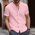 thumbnail image 1 of TIMIFIS Mens Short Sleeve Top Cotton Linen T Shirts Beach Solid Short Sleeve Shirts V-neck Button Closure Tops Blouse - Spring/Summer, 1 of 6