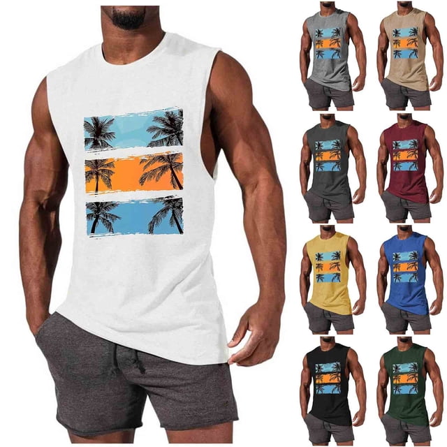 JDQJBZ Mens Sleeveless Undershirts Summer Solid Color Knit Crew Neck Sleeveless Tops Stretchy