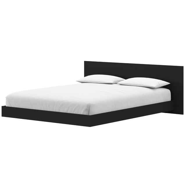 Nexera Satori Low Platform King Bed with Headboard, Black Oak