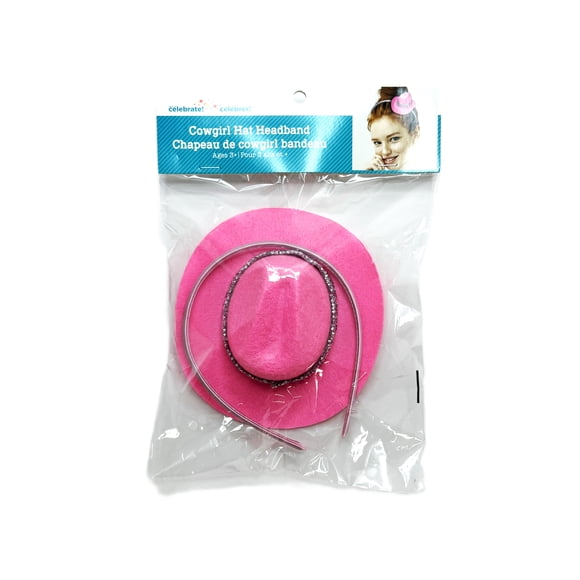Way To Celebrate Pink Plastic and Polyester Cowgirl Hat Headband Party Favor, 1 Count
