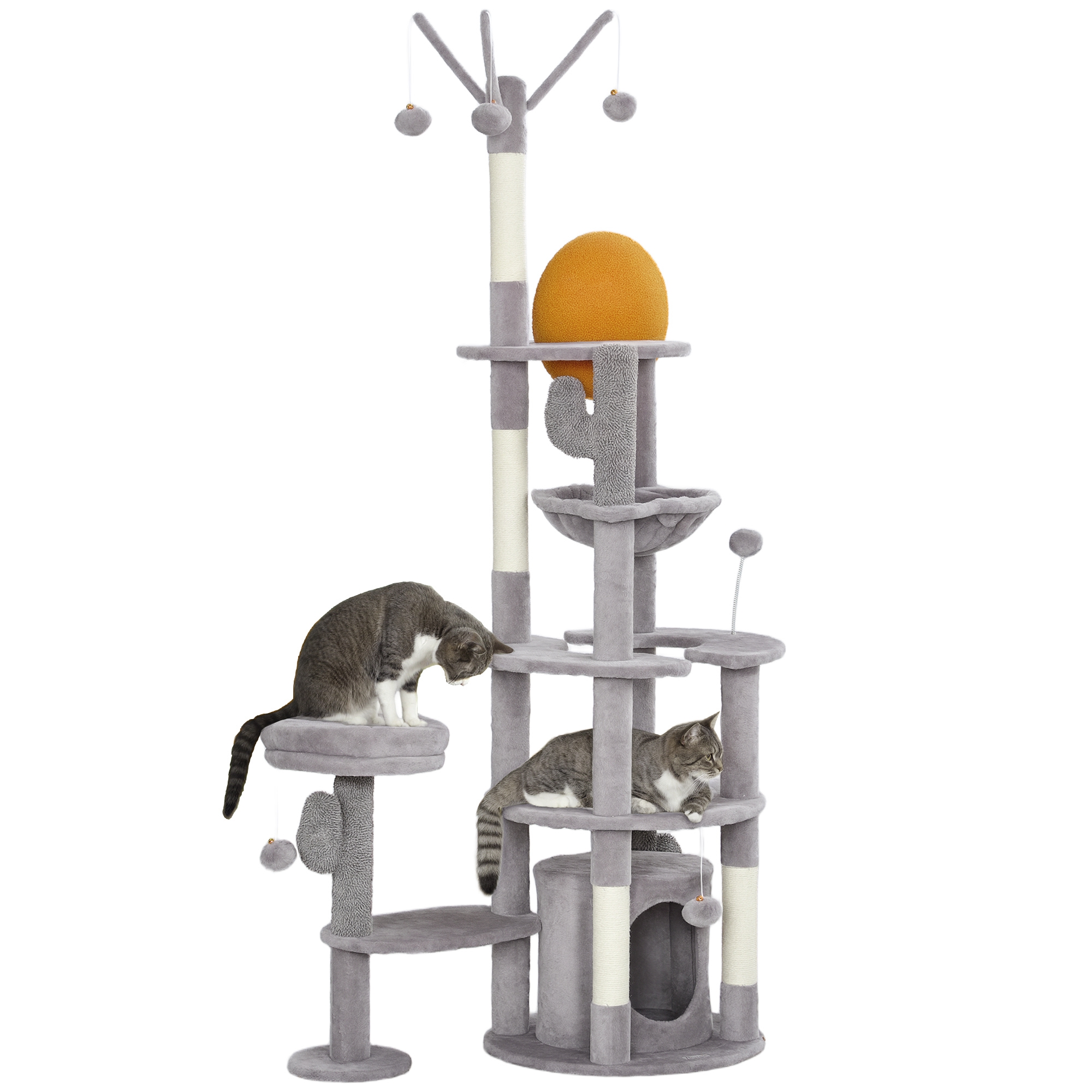 PawHut Arbre à Chat 71 Pouces avec Poteaux à Gratter, Condo, Lit, Gris Clair