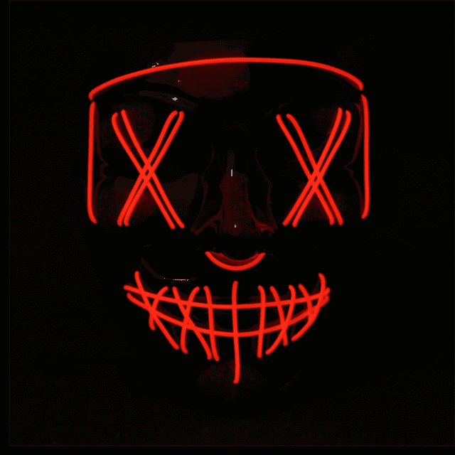 Masque d'Halloween Effrayant Costume d'Halloween pour Fêtes de Festival Costume pour Adulte, Enfants Lumières DEL Masque de Cosplay Masque Lumineux Rouge. le Masque Présente un design Intégral avec Lumière Froide EL Rouge Lumineuse, visible dans le Noir. Fabriqué en Matériau PVC de Haute Qualité, Il Comprend un Rembourrage pour le Confort et Convient à la Plupart des Adultes et des Enfants. le Masque Offre Trois modes d'Éclairage : constant, flash Lent et flash Rapide, Alimenté par 2 Piles AA avec une Bloc d'Alimentation Légère. Idéal pour les Fêtes d'Halloween, Mascarades, festivals rave et Autres Événements.