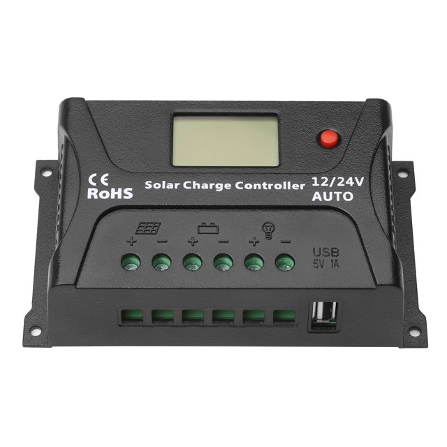 20A PWM Solar Charge Controller with 12V/24V Adaptive Input Below 55V for Solar Panels, Suitable for Gel Batteries, with LCD Display, Temperature Compensation, and Multiple Protections