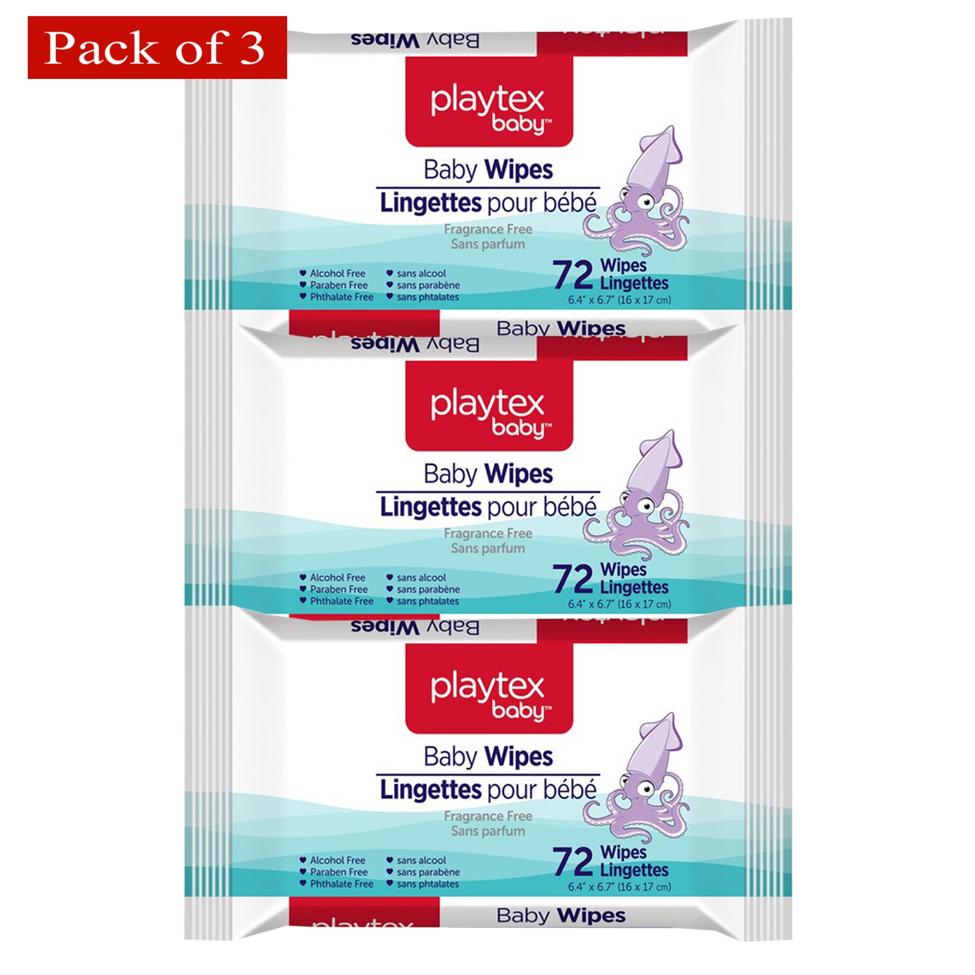 Playtex Baby Wipes Fragrance Free, 72 Wipes (Pack of 3)
