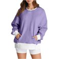 thumbnail image 1 of MeetoTime Chandails en Molleton à Col Rond pour Femmes Automne Manches Longues Pull-Over Surdimensionné avec Poches, 1 of 5