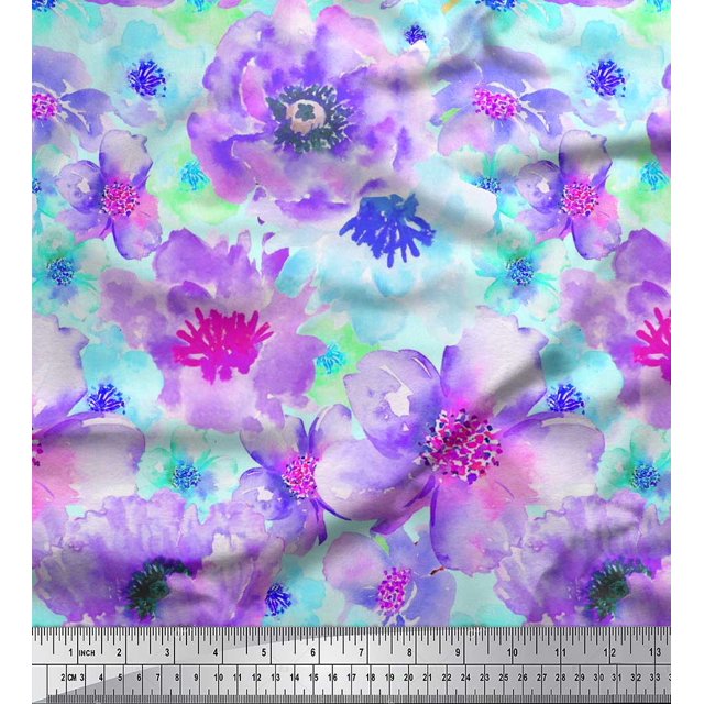 Soimoi Poly Georgette Fabric Flower Watercolor Printed Fabric 1 Yard 42 Inch Wide