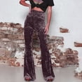 thumbnail image 4 of AherBiu Women's High Waisted Velour Bell Bottom Pants, Solid Color, Small US: 4, 4 of 7