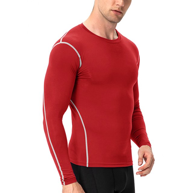 Innerwin Hauts de Musculation à Manches Longues T-Shirt de Sport pour Homme Couche de Base de Gym Chandails de Compression Décontractés Rouge TG