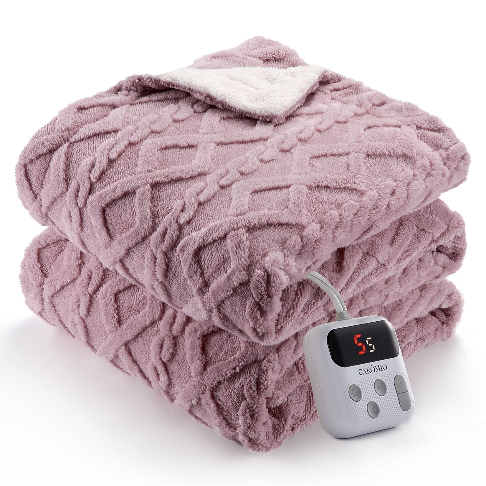 62x84 Heated Throw Blanket with Thick Tufted Cable Pattern,10 Heat Levels&10Timer Settings,Electric Throw with Intelligent Temperature Control,Machine Washable,Fast Heating，Pink