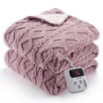 thumbnail image 1 of 62x84 Heated Throw Blanket with Thick Tufted Cable Pattern,10 Heat Levels&10Timer Settings,Electric Throw with Intelligent Temperature Control,Machine Washable,Fast Heating，Pink, 1 of 9