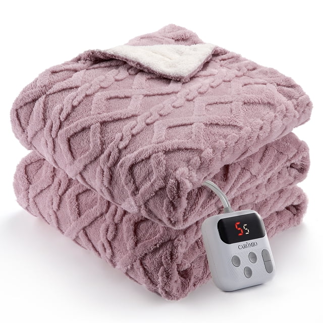 62x84 Heated Throw Blanket with Thick Tufted Cable Pattern,10 Heat Levels&10Timer Settings,Electric Throw with Intelligent Temperature Control,Machine Washable,Fast Heating,Pink