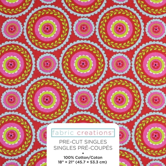 FABRIC CREATIONS Cotton Fat Quarter Bright Spiral Mandala, 45 × 53 cm (18 × 21 in), 18x21