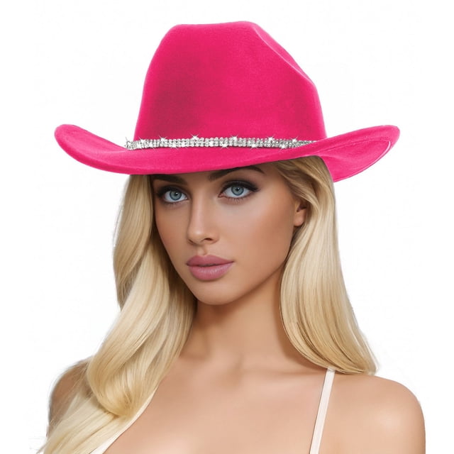 Men's And Women's Woolen Hats Western Cowboy Top Hat Three Of Rhinestones