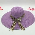 thumbnail image 3 of Sunscreen Braided Foldable Straw Hat Leopard Bowknot Decor Wide Brim Women Beach Hat Fashion Accessories, 3 of 8