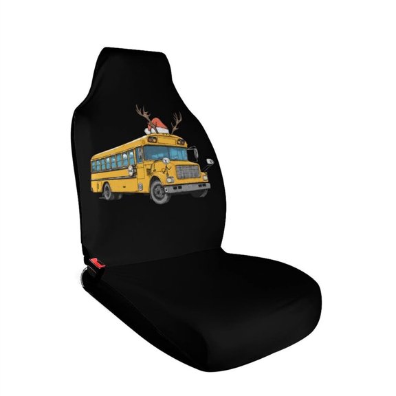 Housse de Siège Auto de Noël pour Autobus Scolaire, Siège avant, Protecteur Universel de Siège Auto Entièrement Imprimé, Accessoire Festif pour Intérieur de Voiture, Camion, VUS