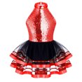 thumbnail image 1 of Oyolan Robe Justaucorps de Danse de Ballet Métallisée à Paillettes Scintillantes pour Filles Enfants avec Jupes Tutu en Maille Robes de Performance Rouge 16, 1 of 6